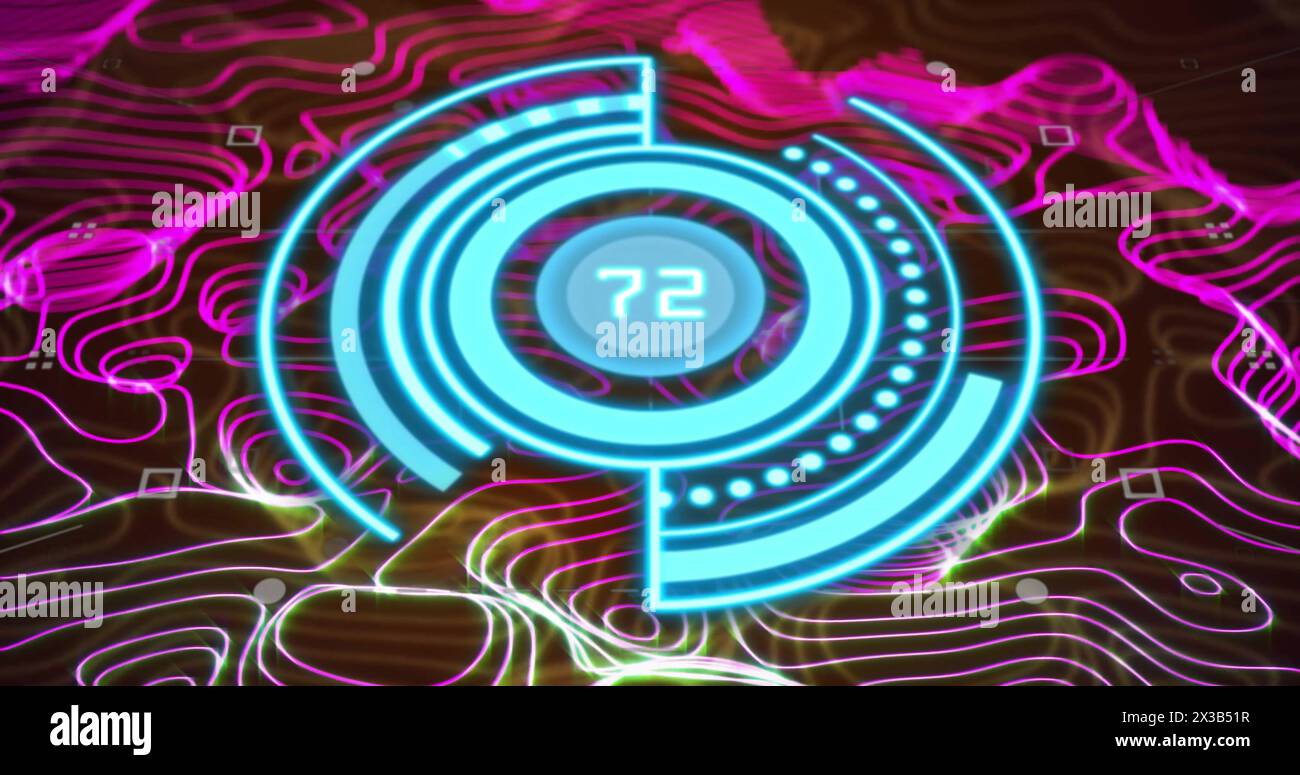 Image of ai data processing over blue glowing lines on dark background Stock Photo