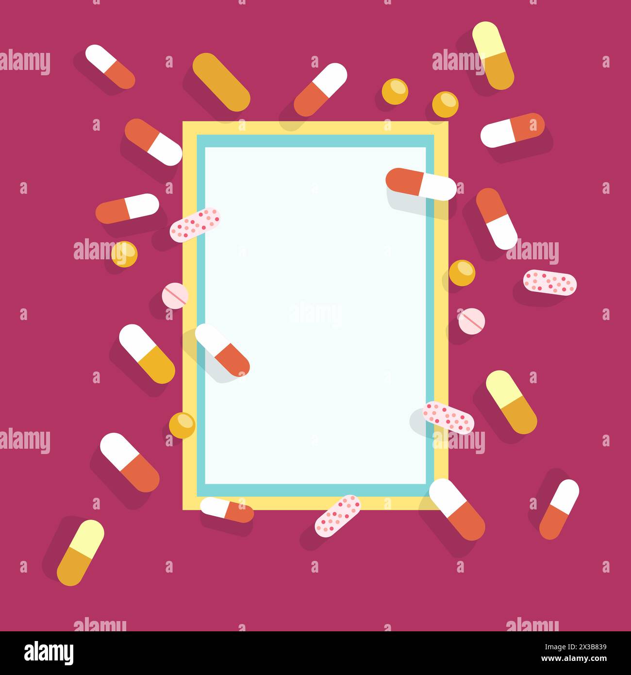 Empty Paper Frame Background with Drugs Medicine Capsule Pill Stock Vector