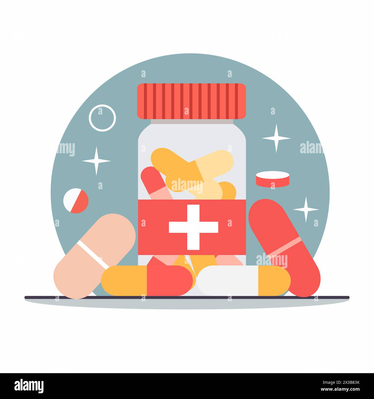 No Drugs Day with Healthy Medicine Capsule Pill in Bottle in Pharmacy Stock Vector