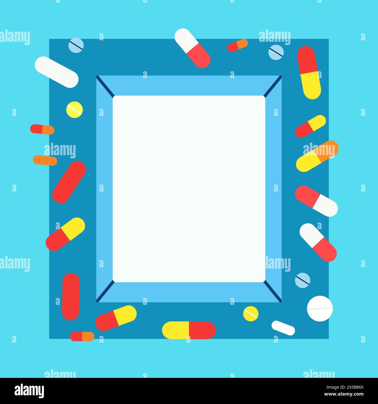 Empty Paper Frame Background with Drugs Medicine Capsule Pill Stock Vector