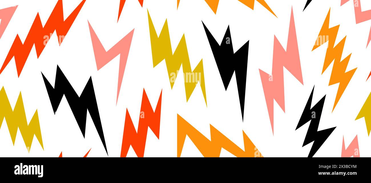 Colorful lightning bolts seamless pattern. Yellow, red, orange and