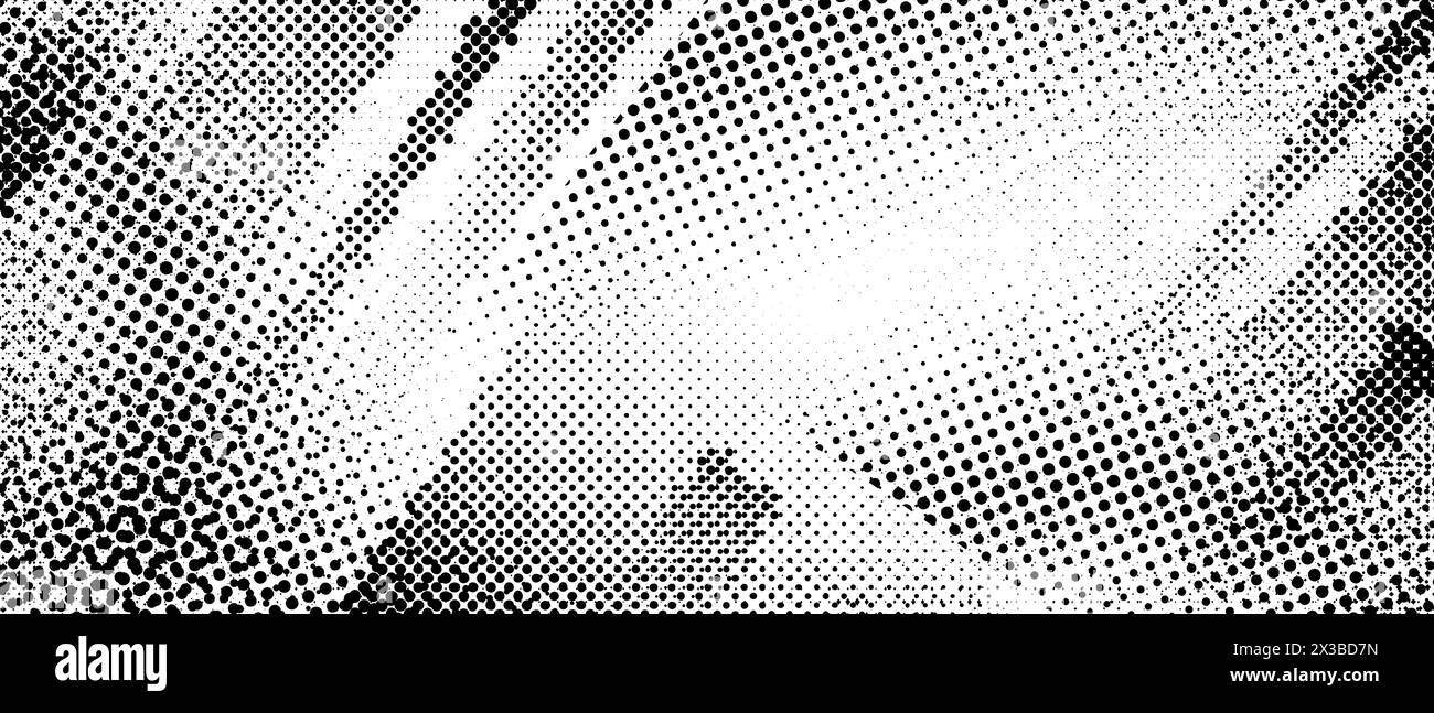Halftone grunge texture. Distorted rough dirty scratch textured background. Dotted glitch punk wallpaper for banner, poster, flyer, print, overlay, magazine. Distress scuffed vector backdrop Stock Vector