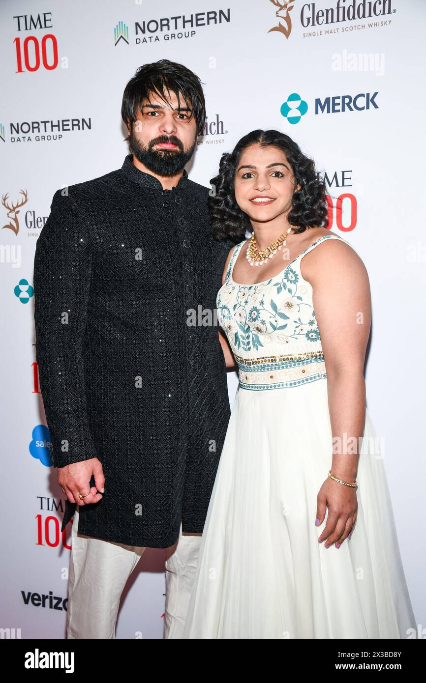 New York, USA. 18th Apr, 2024. Satyawart Kadian and Sakshi Malik walking on  the red carpet at the 2024 TIME 100 Gala held at the Frederick P. Rose  Hall, Home of Jazz