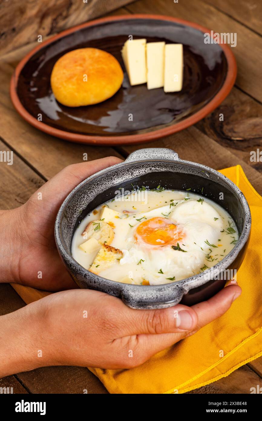 Changua typical breakfast of the Cundiboyacense highlands - Typical Colombian food Stock Photo