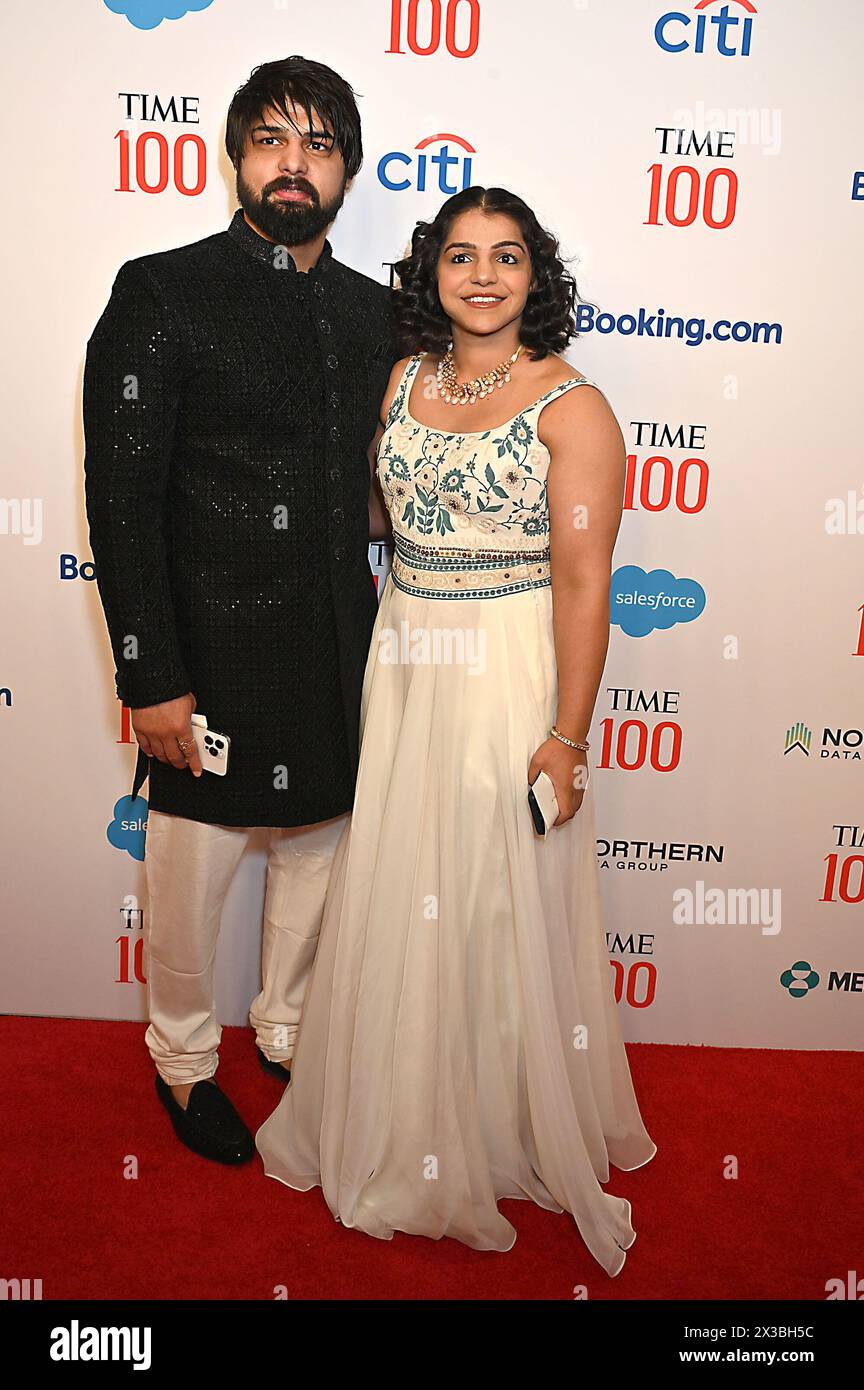 Satyawart Kadian and Sakshi Malik attends the TIME 100 Gala celebrating TIME's list of the 100 Most Influential People in the World at Jazz at Lincoln Center in New York, New York, USA on April 25, 2024. Robin Platzer/ Twin Images/ Credit: Sipa USA/Alamy Live News Stock Photo