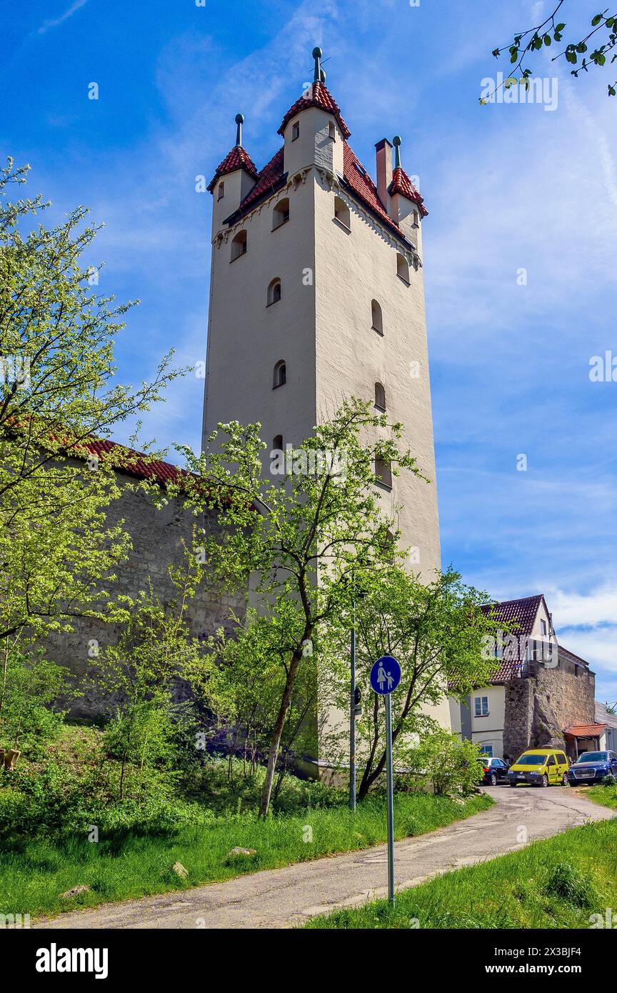 The five-button tower, Kaufbeuern, Allgaeu, Swabia, Bavaria, Germany Stock Photo
