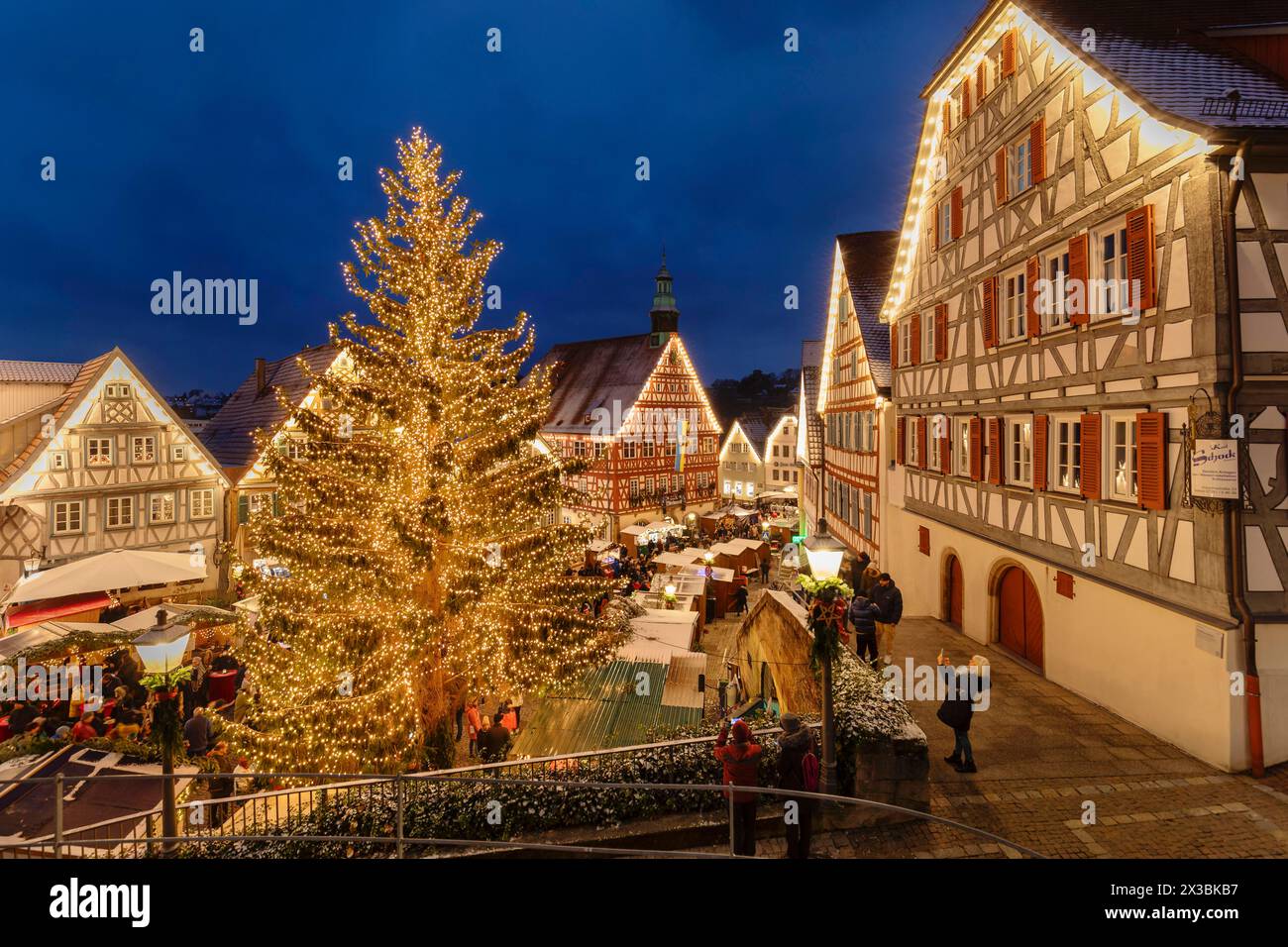 Christmas market on the market square of Backnang, Rems Murr Kreis, Baden- Wuerttemberg, Germany, Backnang, Baden-Wuerttemberg, Germany Stock Photo