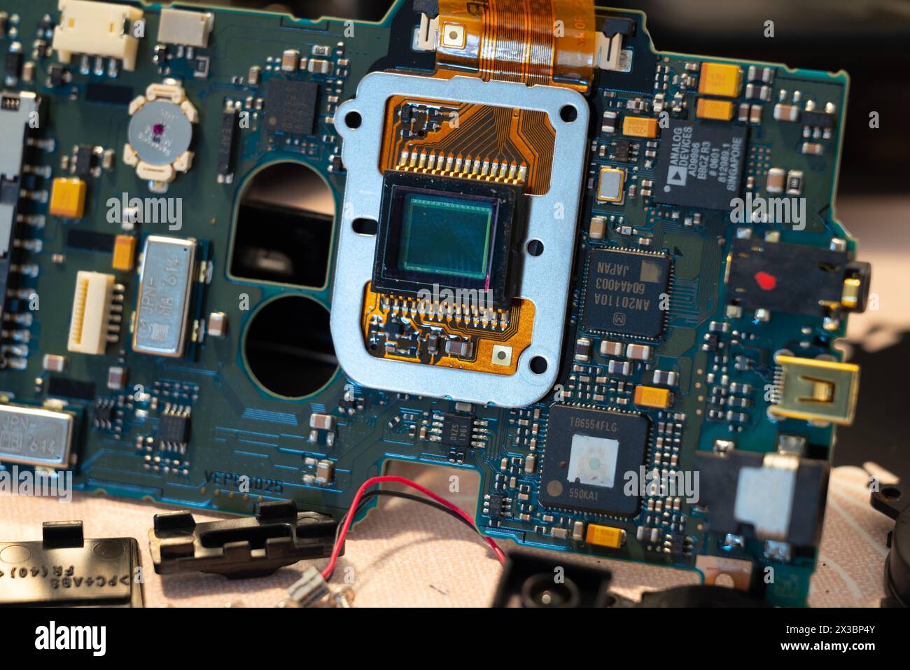 Main board with Micro-Four-Thirds sensor of a digital Panasonic Lumix camera Stock Photo