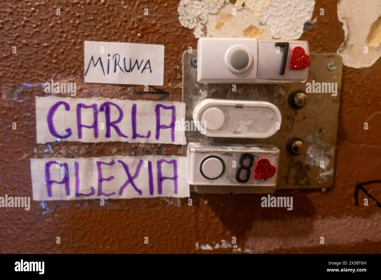 Prostitution, doorbell signs of prostitutes in a prostitution centre, Kassel, Hesse, Germany Stock Photo