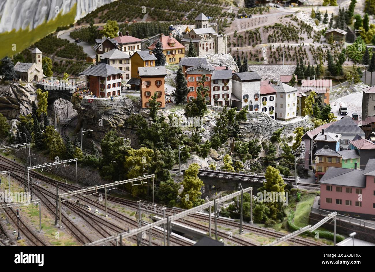 Railway landscape in Miniatur Wunderland Hamburg, Germany Stock Photo