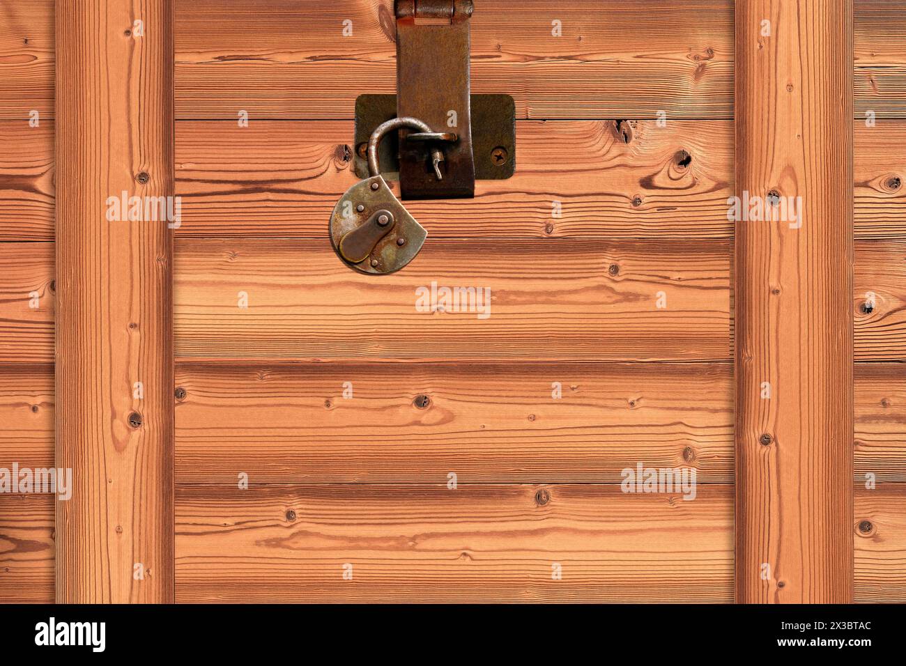 Wooden box with padlock Stock Photo