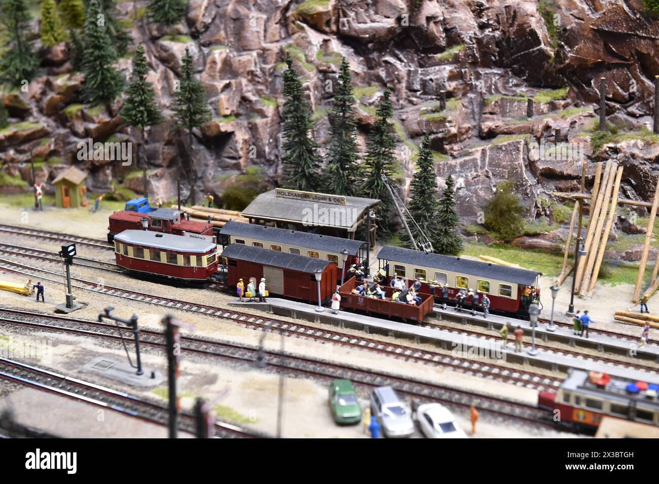 T1 railcar in the Harz Mountains on the Miniatur Wunderland layout in Hamburg, Germany, Europe Stock Photo