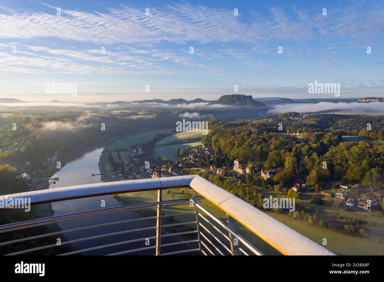 Sunrise in Saxon Switzerland, Rathen, Saxony, Germany, Europe Stock Photo