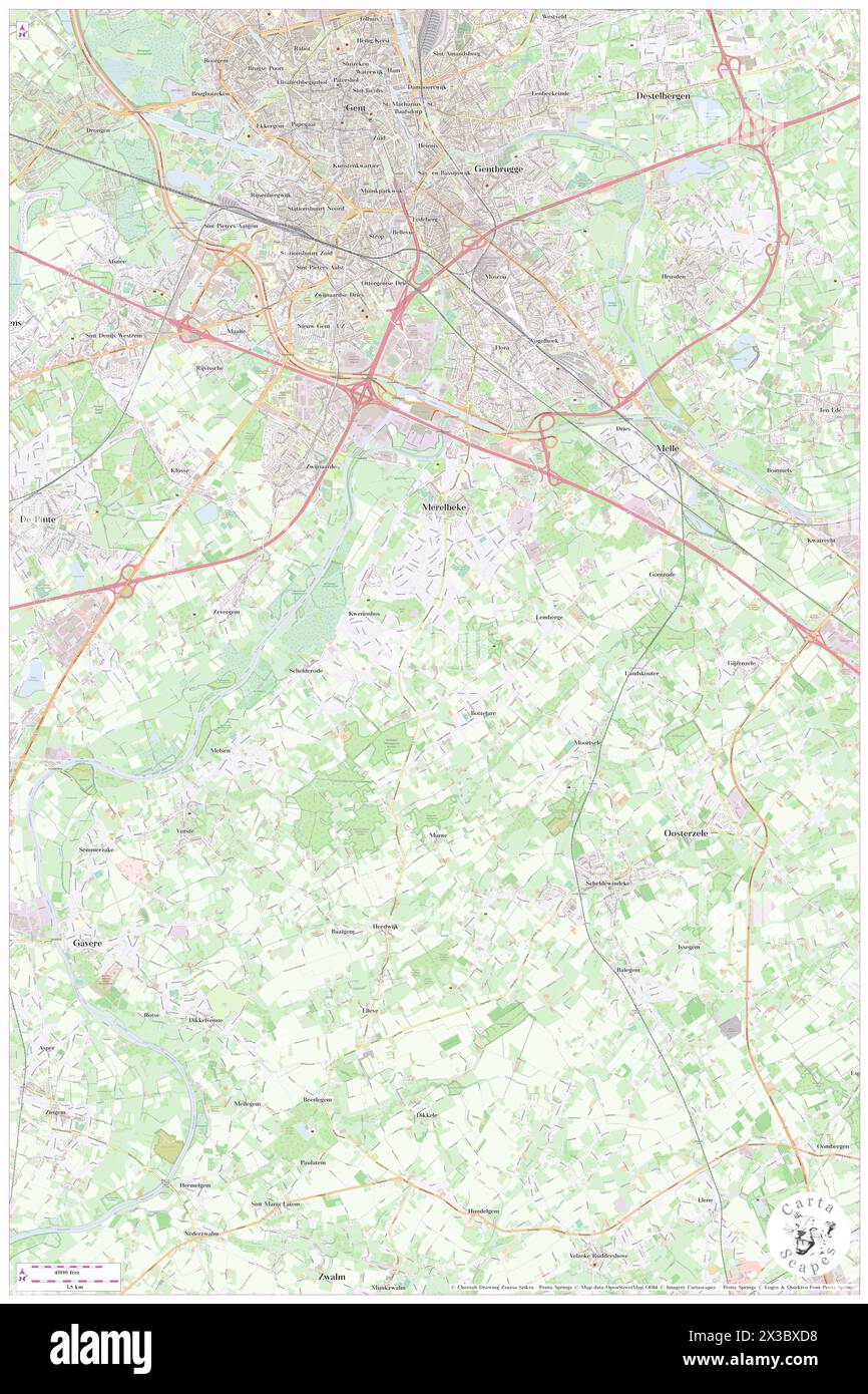 Merelbeke, Provincie Oost-Vlaanderen, BE, Belgium, Flanders, N 50 58' 21'', N 3 44' 37'', map, Cartascapes Map published in 2024. Explore Cartascapes, a map revealing Earth's diverse landscapes, cultures, and ecosystems. Journey through time and space, discovering the interconnectedness of our planet's past, present, and future. Stock Photo