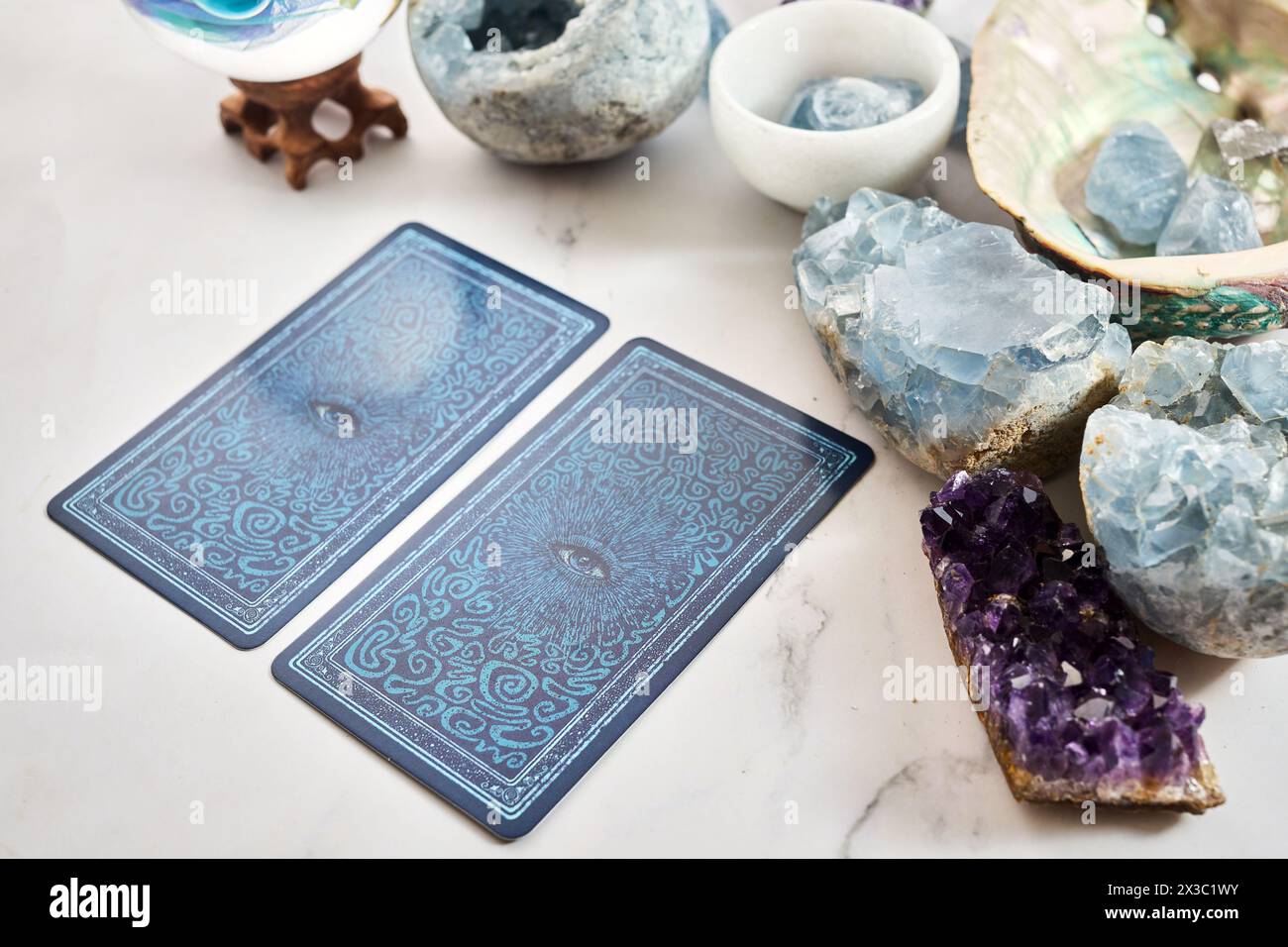Mystical Tarot Cards and Crystals Composition Stock Photo Alamy