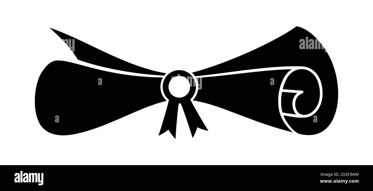 Diploma silhouette flat icon. Rolled paper, scroll. Education document ...