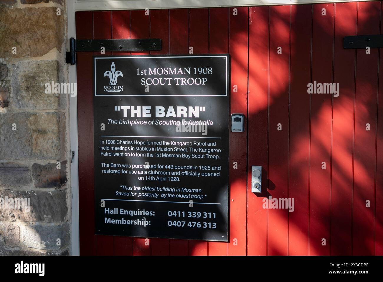 1st Mosman Scout Troop, birthplace of scouting in Australia, the barn is a heritage building built by Archibald Mosman in 1831, Sydney,NSW,Australia Stock Photo