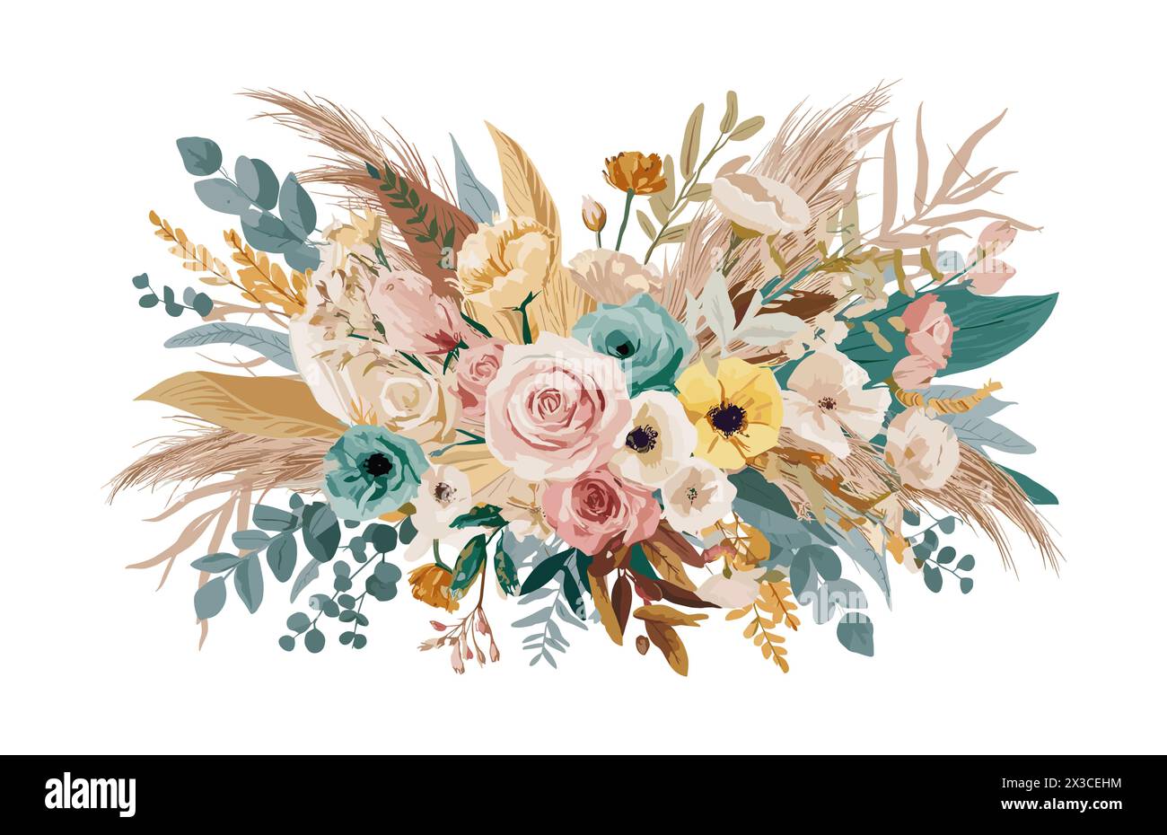 Boho chic wedding bouquet with summer flowers Stock Vector Image & Art ...
