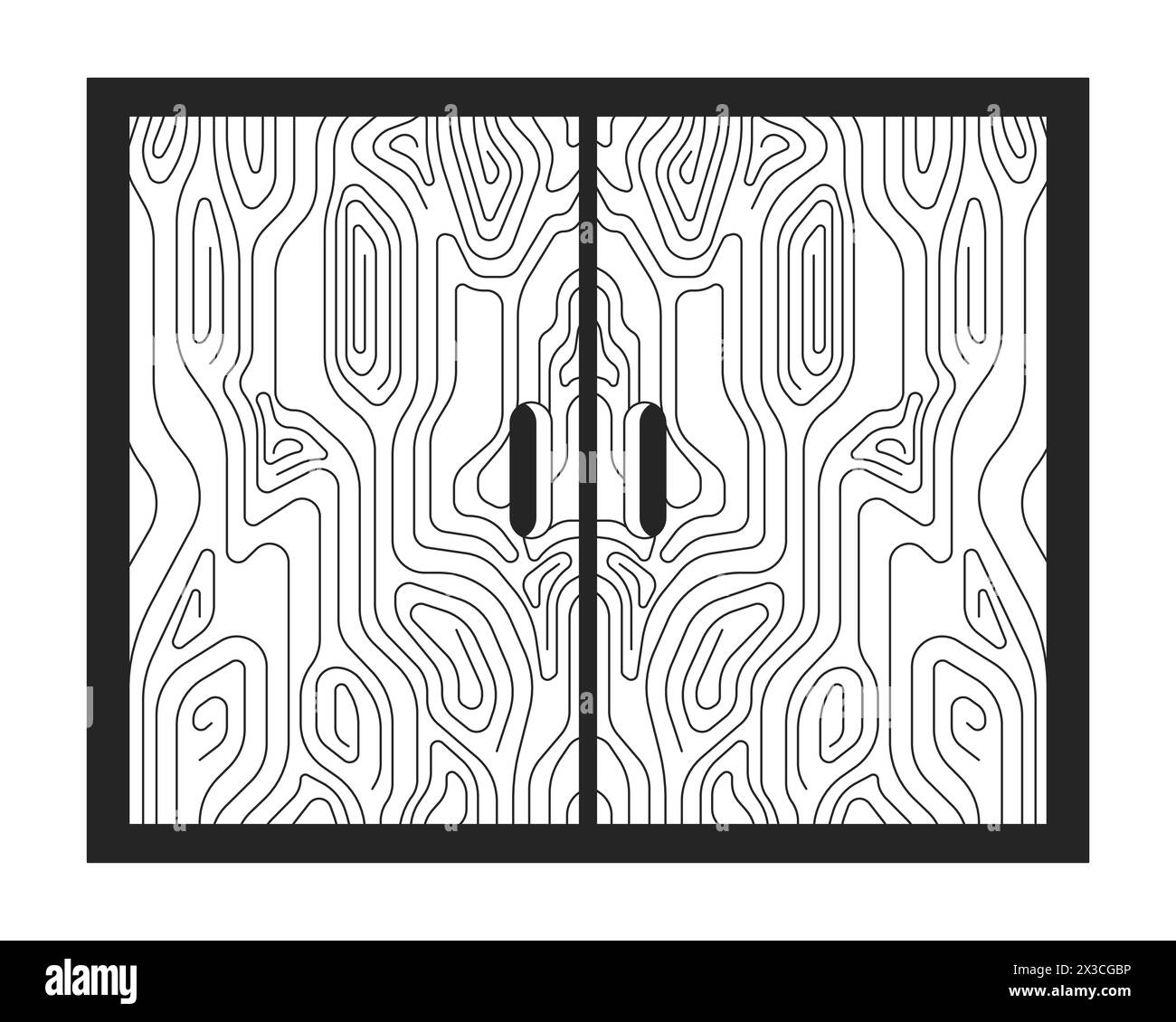 Minimalist cabinet with two closed doors 2D linear cartoon object Stock Vector