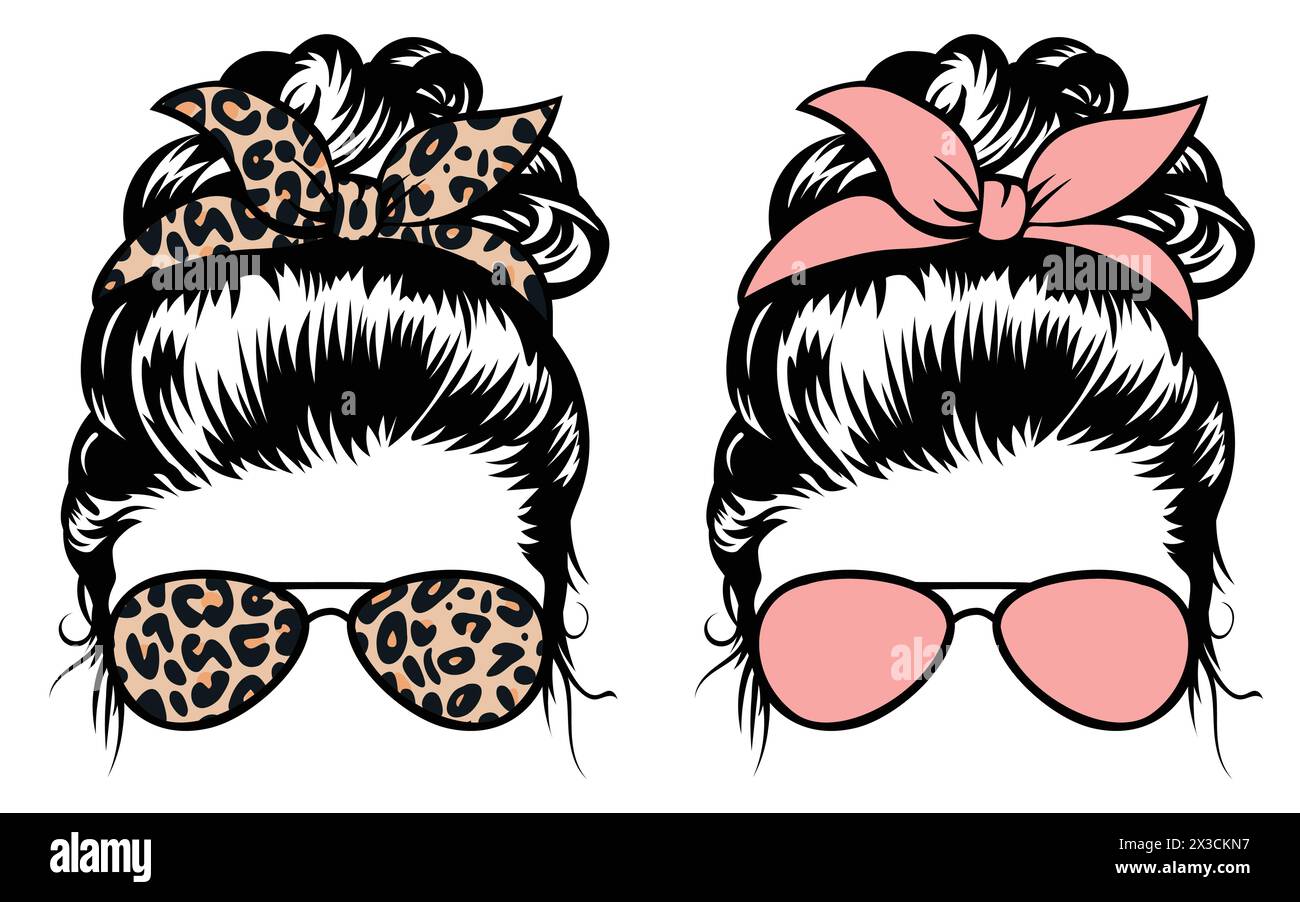 Embrace the stylish chaos of mom life with this trendy messy bun graphic design! Perfect for creating personalized apparel, accessories, and more, thi Stock Vector