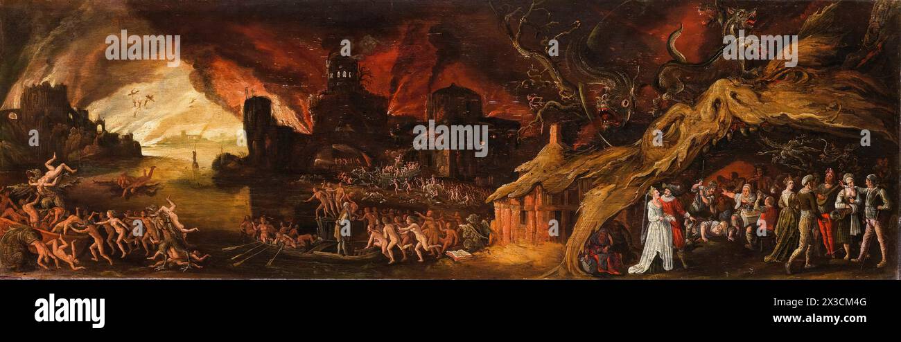 Jacob Isaacszoon van Swanenburg, The Last Judgment and the Seven Deadly Sins, painting in oil on panel, 1600-1638 Stock Photo