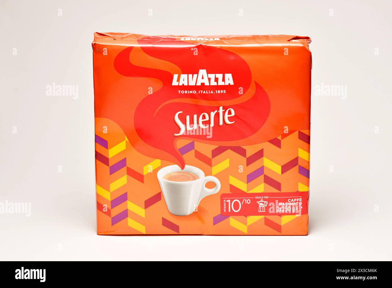 Lavazza Suerte Italian ground coffee double pack packaging on white ...
