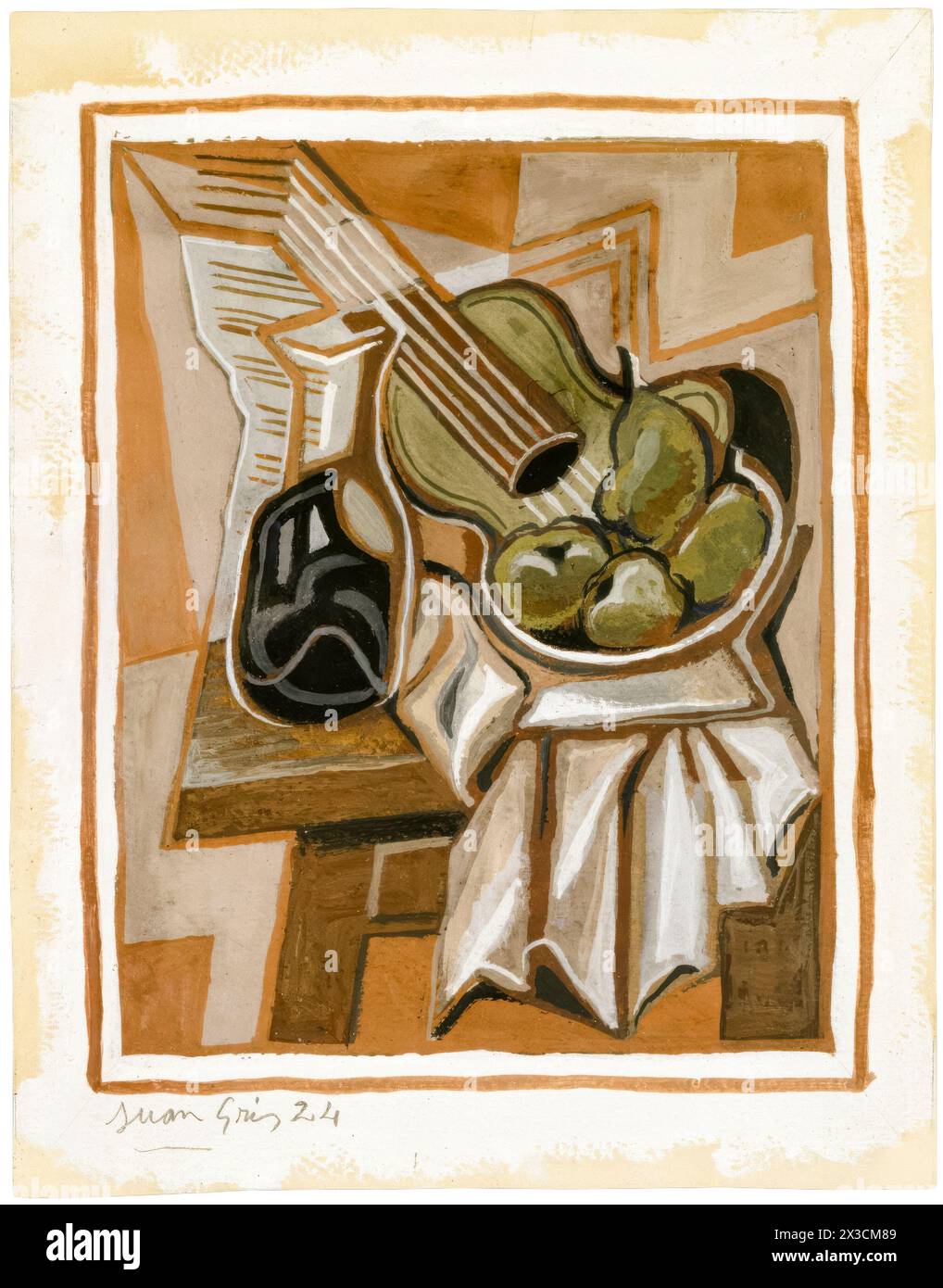 Juan Gris, Still Life with Guitar, abstract painting in gouache on paper, 1924 Stock Photo
