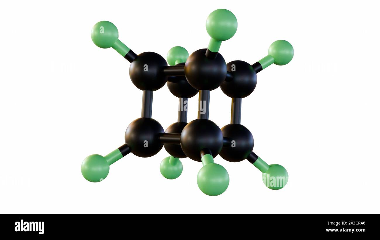 3d rendering of Octafluorocubane or perfluorocuban molecule, Cube-shaped molecule can hold a single electron Stock Photo