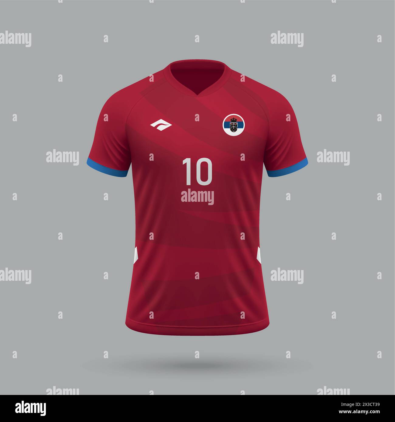 3d realistic soccer jersey Serbia national team, shirt template for football kit 2024 Stock Vector