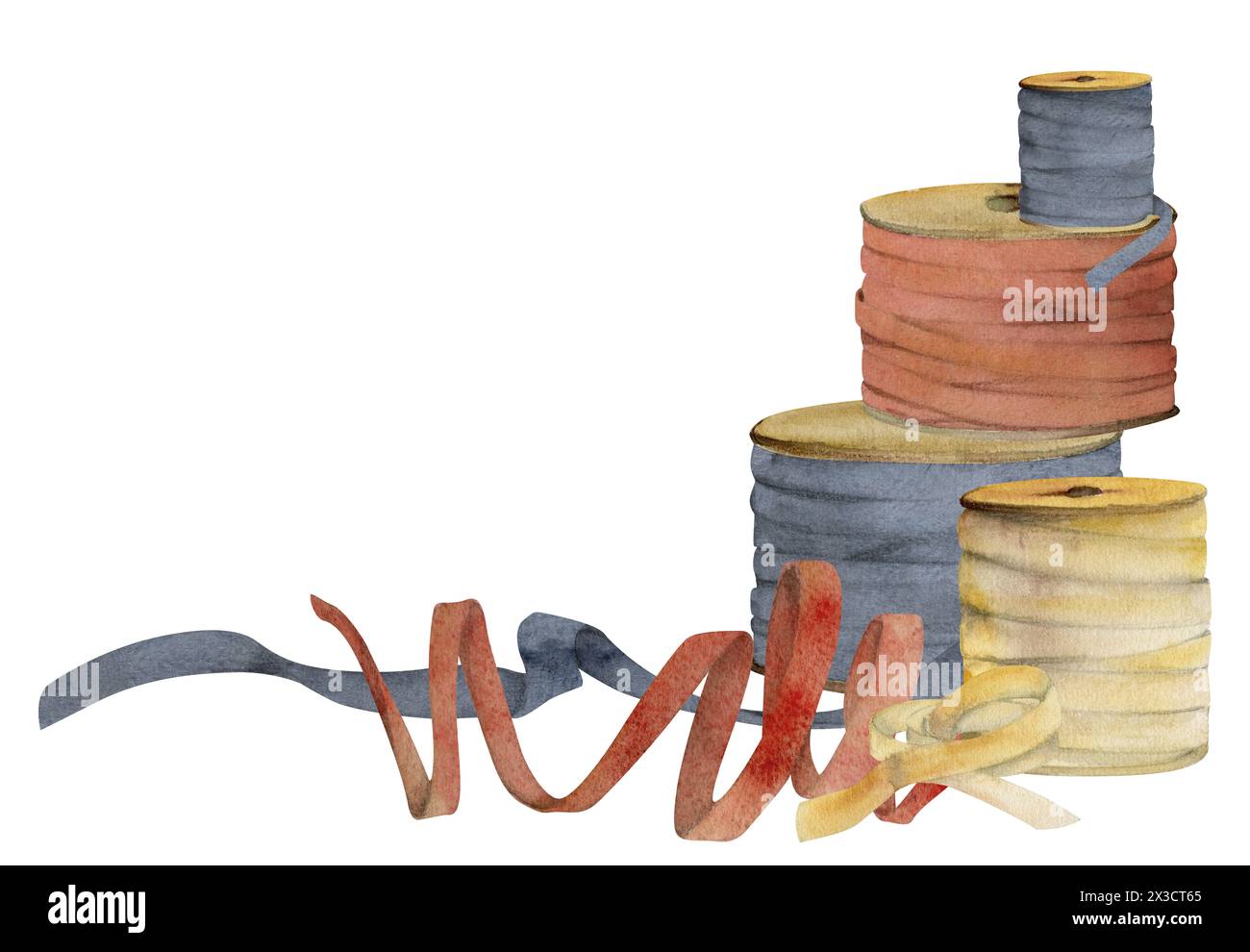 Hand drawn watercolor illustration sewing craft embroidery supplies