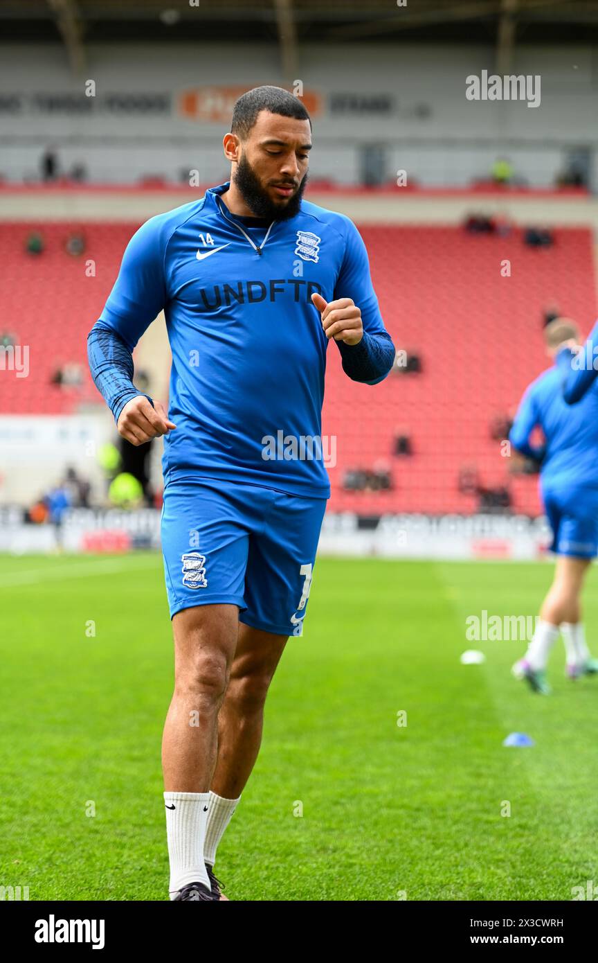 Rotherham, April 20 2024 Keshi Anderson warming up ahead of the Rotherham v Birmingham City fixture Stock Photo