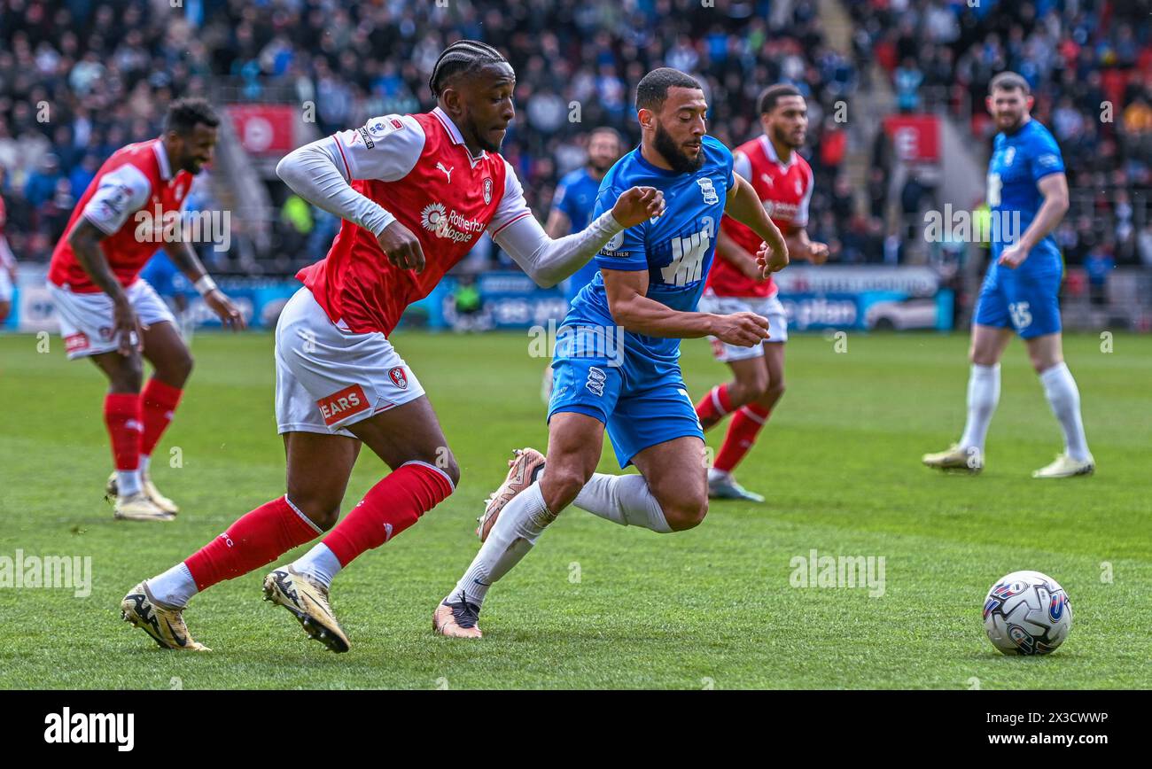 Rotherham United v Birmingham City, April 20 2024, Keshi Anderson attacking the box. Rotherham United v Birmingham City. Stock Photo