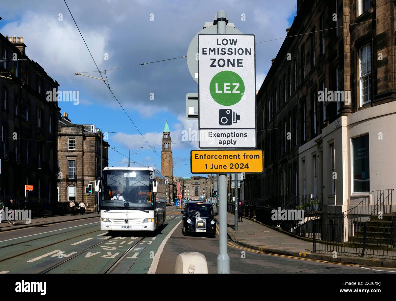 Edinburgh Ulez signs and infrastructure in place around the Ulez perimeter, West End - West Maitland Street, for a go live date of the 1st June 2024 Stock Photo