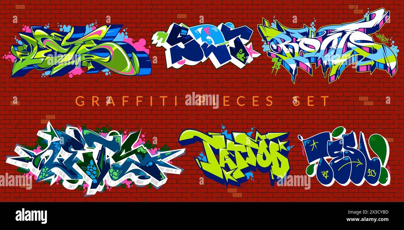 Abstract Colorful Urban Graffiti Pieces Or Street Art Lettering Vector ...