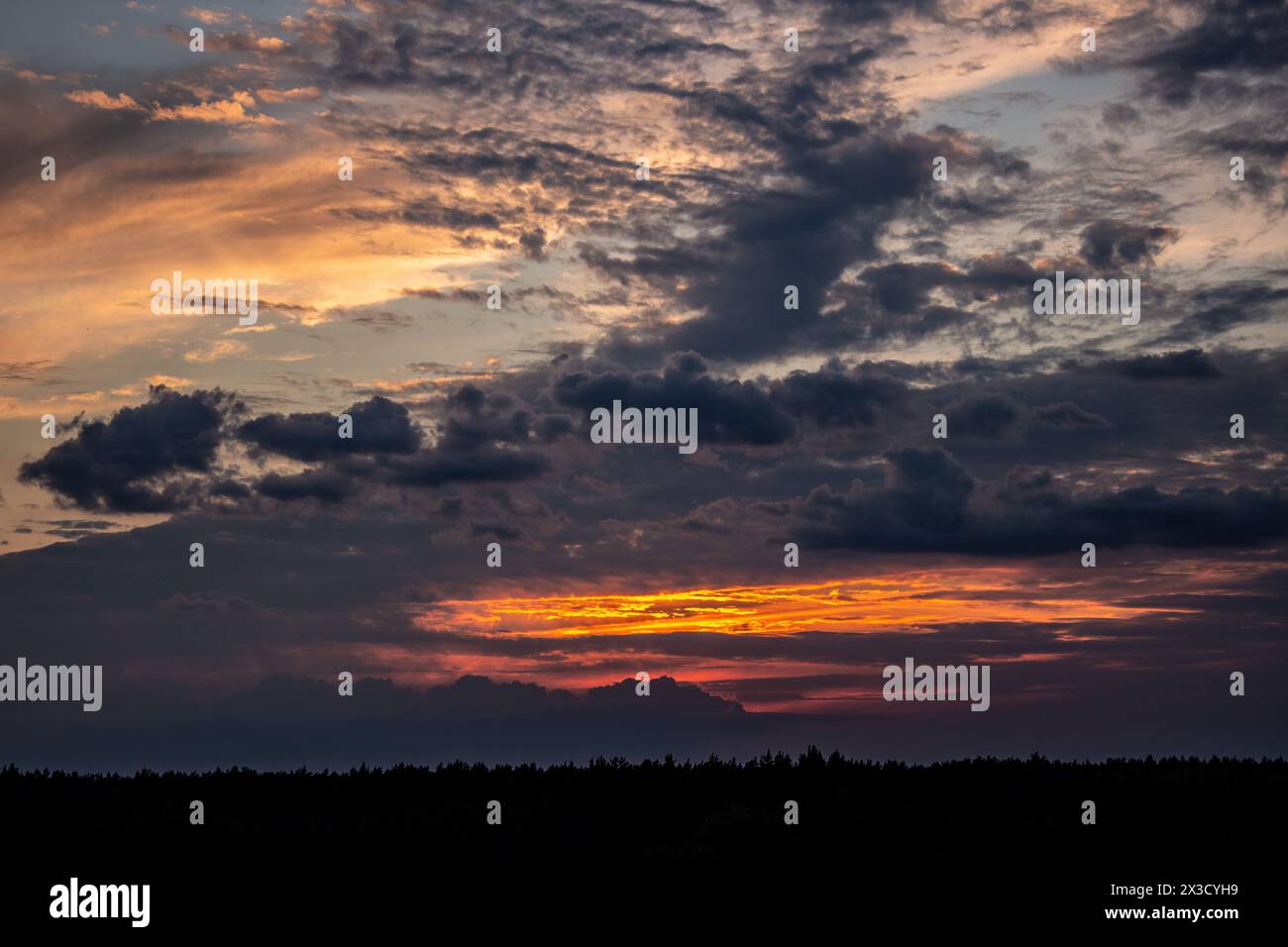 Dirty sunset summer evening nature Stock Photo