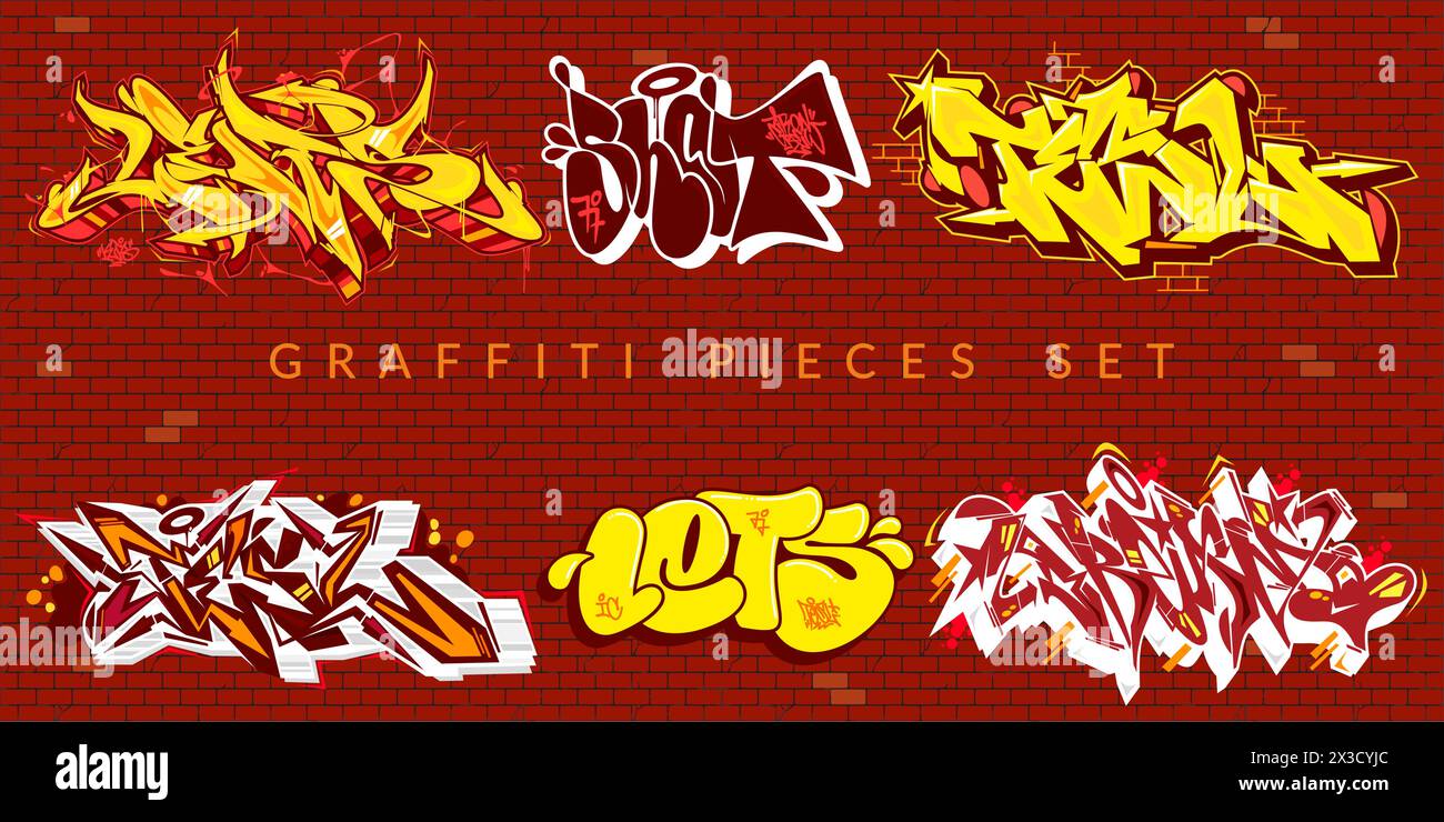 Abstract Colorful Urban Graffiti Pieces Or Street Art Lettering Vector ...