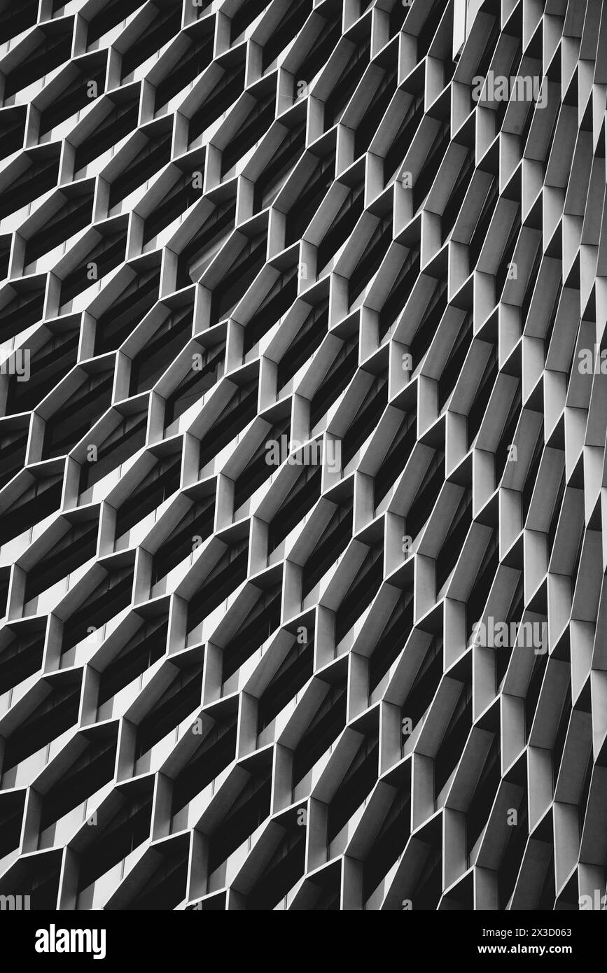 Close up of a geometric building texture in black and white Stock Photo