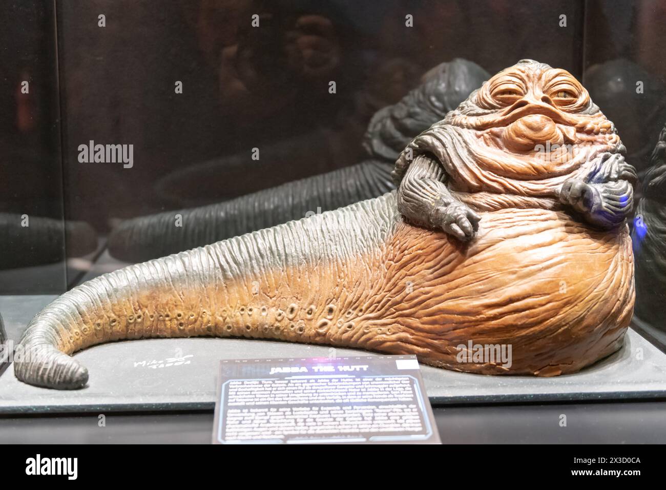 Berlin, Deutschland. 25th Apr, 2024. Jabba the hutt, Fans in costumes of the film SAGA - STAR WARS, at the world's largest fan exhibition of the SAGA - The Fans Strike Back - at the Napoleon Complex, in Berlin, on April 25th, 24, Credit: HMB Media/Manfred Behrens/Alamy Live News Stock Photo