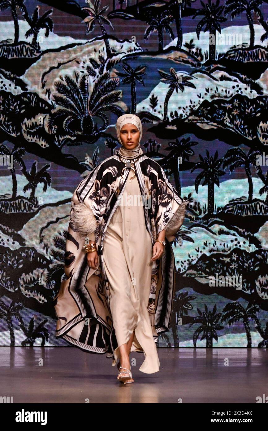 Istanbul, Turkey. 25th Apr, 2024. Model Rawdah Mohamed seen wearing the