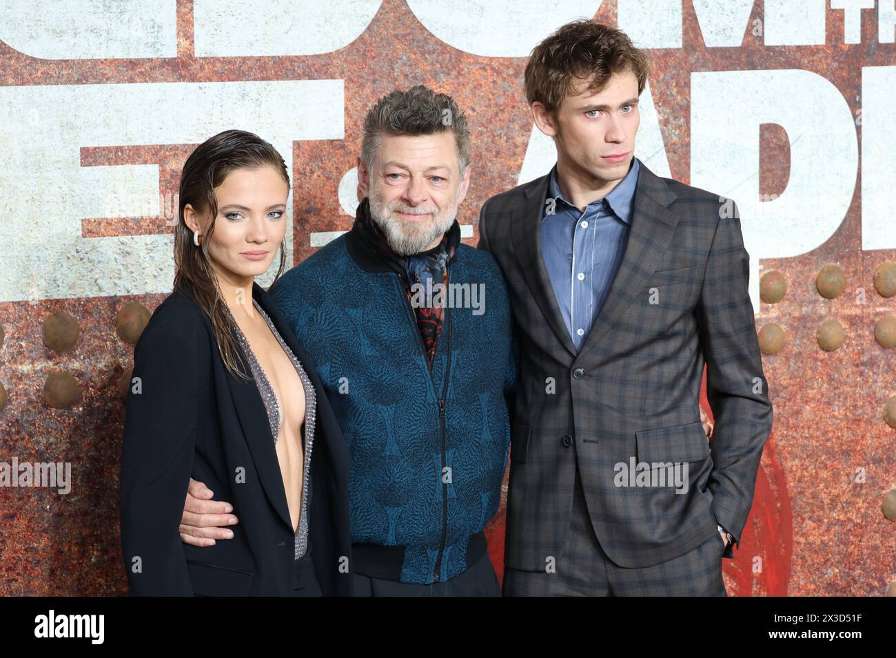 Freya Allan, Andy Serkis and Owen Teague, Kingdom of the Planet of the Apes - Footage Preview, BFI IMAX, London, UK, 25 April 2024, Photo by Richard G Stock Photo