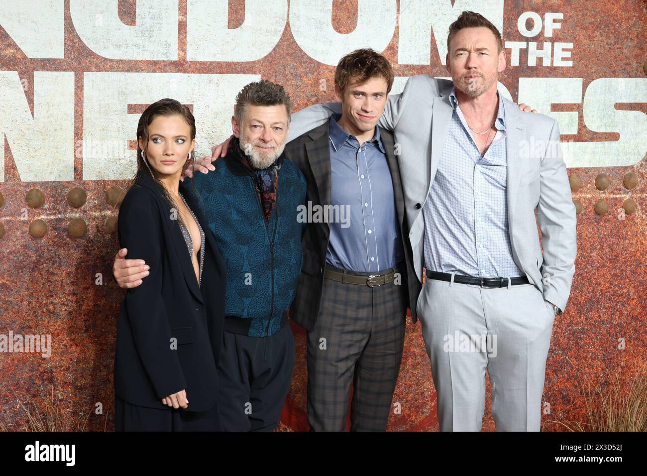 Freya Allan, Andy Serkis, Owen Teague and Kevin Durand, Kingdom of the Planet of the Apes - Footage Preview, BFI IMAX, London, UK, 25 April 2024, Phot Stock Photo