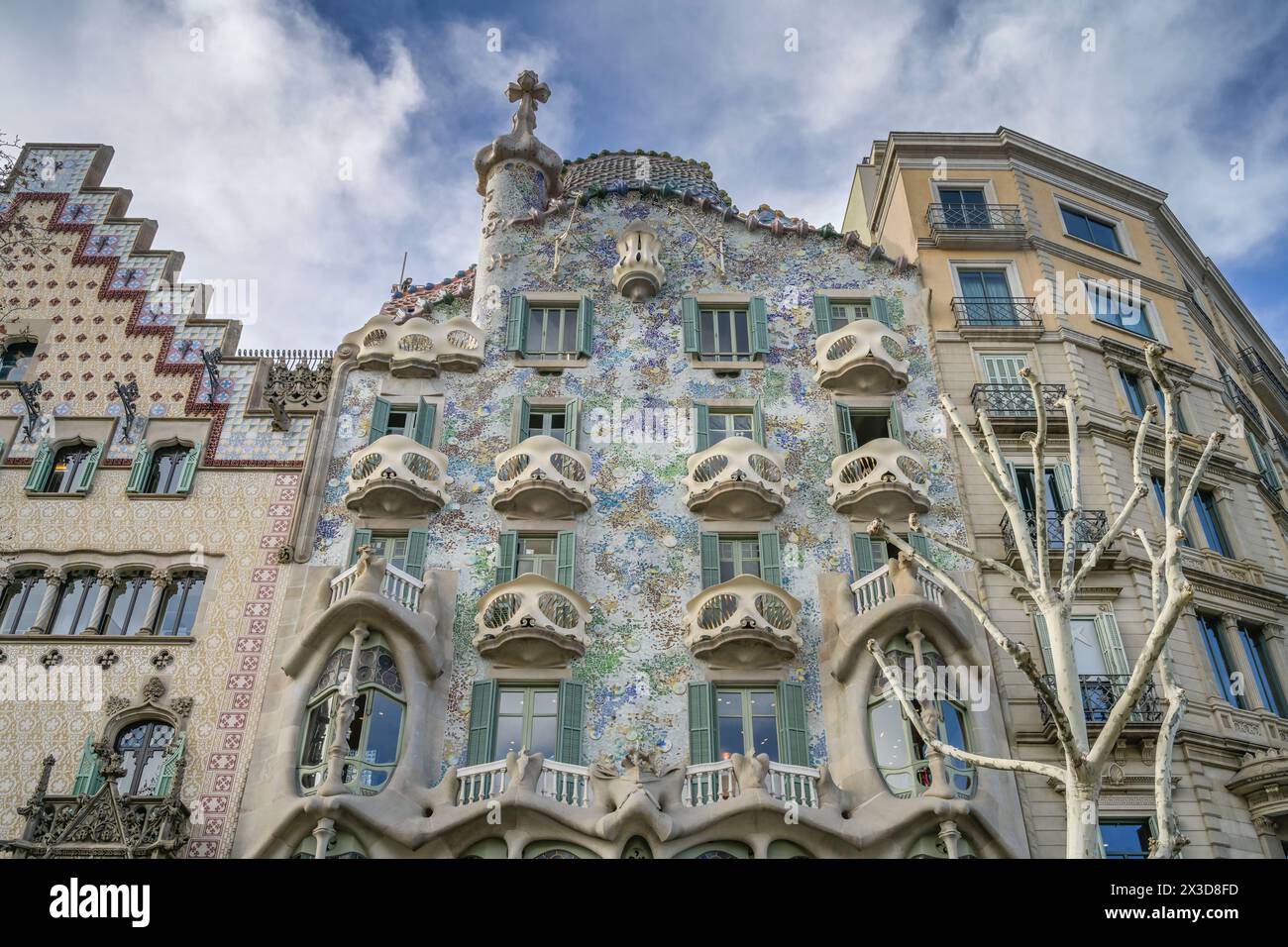 Fassade, Balkone, Casa Batllo, Appartmenthaus von Antoni Gaudi, Passeig de Gracia, Barcelona, Katalonien, Spanien Stock Photo