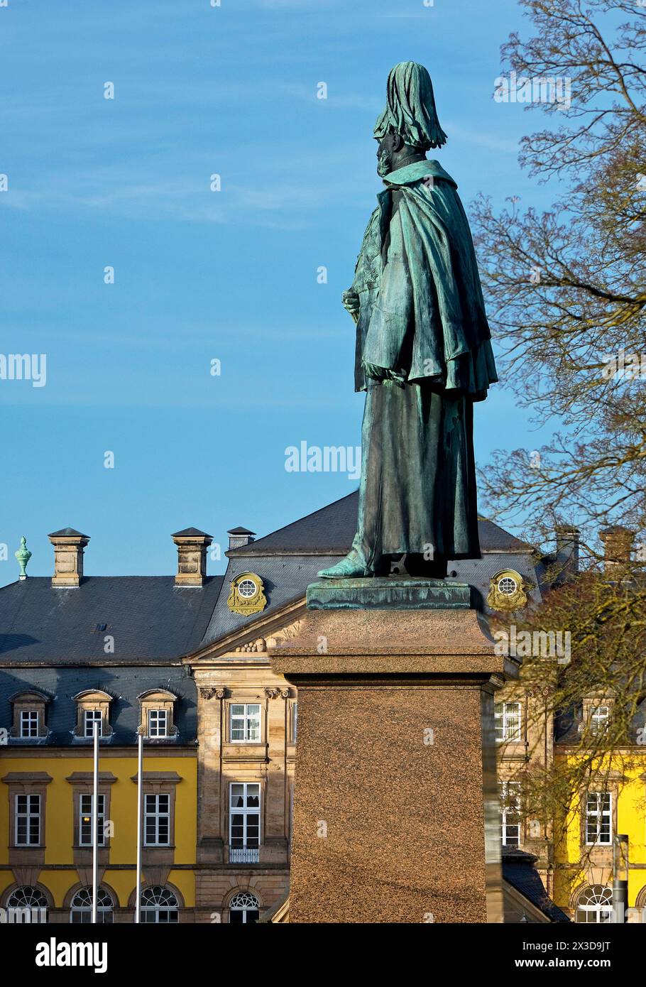 bronze statue of Emperor Wilhelm in front of the castle, Germany, Hesse, Bad Arolsen Stock Photo
