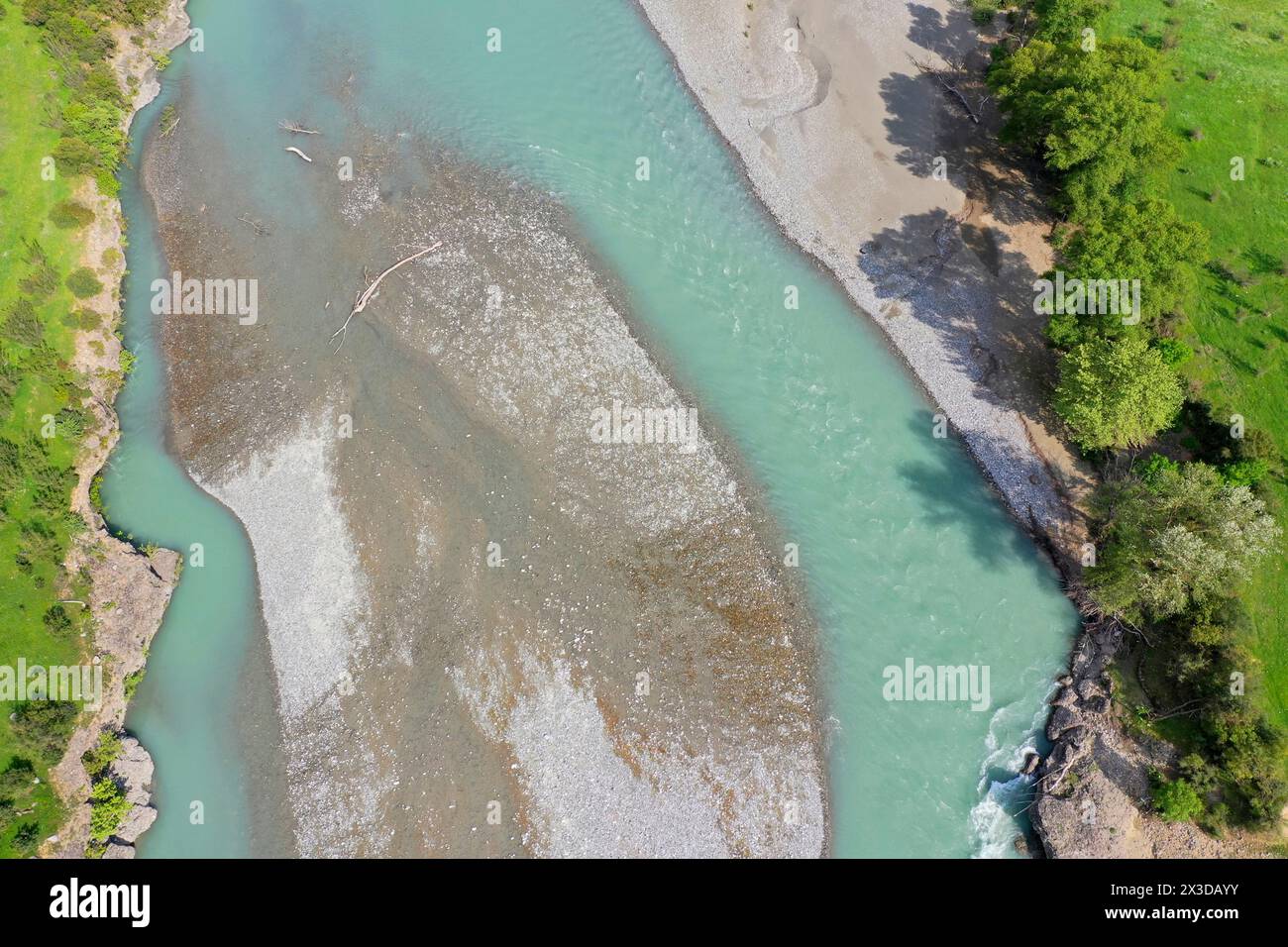 Vjosa Wild River from the air, Albania, Vjosa National Park Stock Photo