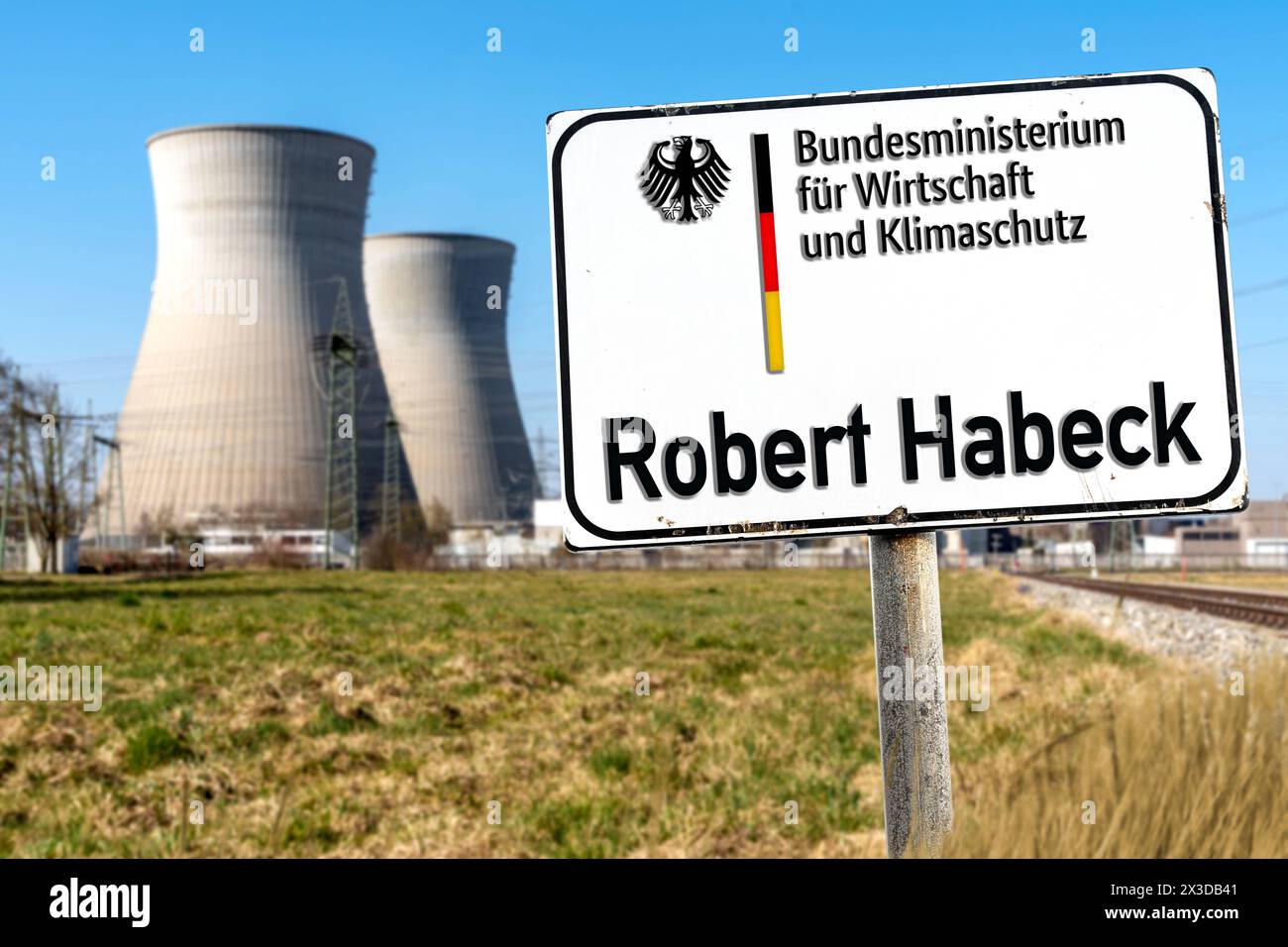 26 April 2024: Symbolic photo of nuclear power plant files on the nuclear  phase-out or shutdown of nuclear power plants in the Federal Republic of  Germany. Sign with the inscription Robert Habeck.