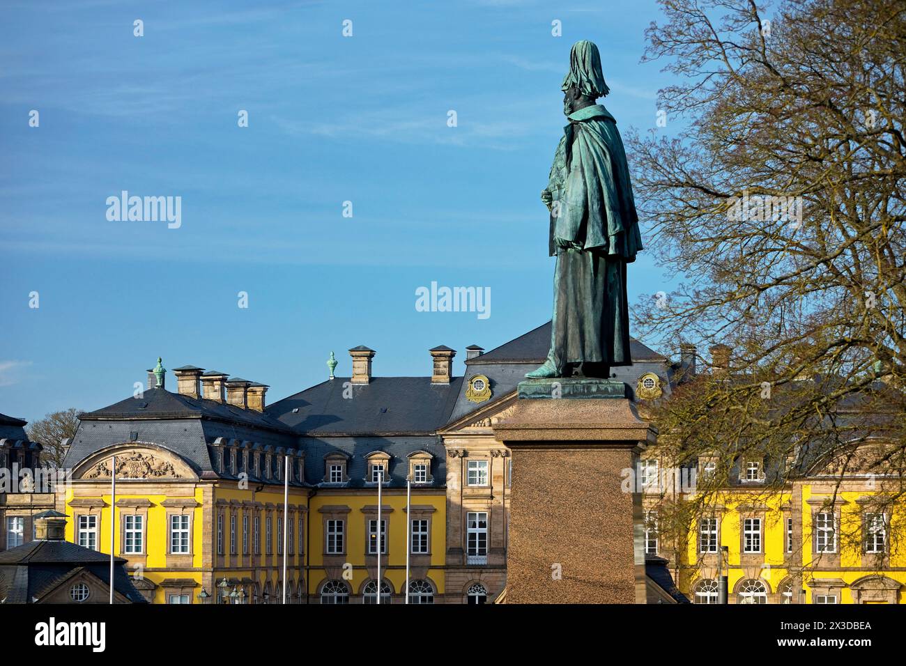 bronze statue of Emperor Wilhelm in front of the castle, Germany, Hesse, Bad Arolsen Stock Photo