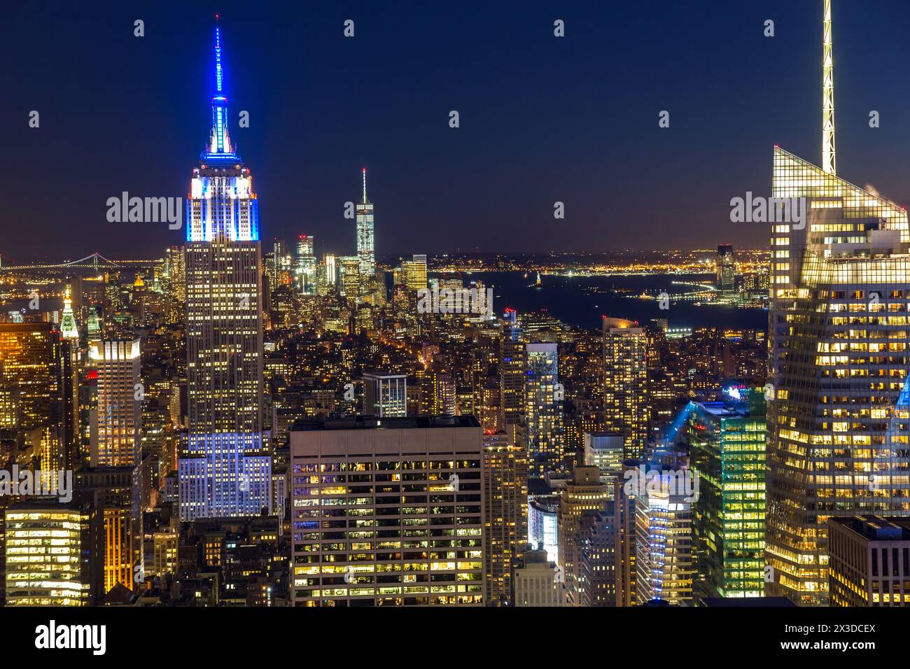 View over Empire State Building New York skyline at dusk, Manhattan, New York, U.S.A Stock Photo