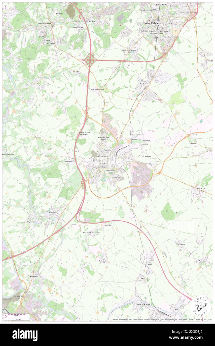 Nivelles, Province du Brabant Wallon, BE, Belgium, Wallonia, N 50 35' 55'', N 4 19' 38'', map, Cartascapes Map published in 2024. Explore Cartascapes, a map revealing Earth's diverse landscapes, cultures, and ecosystems. Journey through time and space, discovering the interconnectedness of our planet's past, present, and future. Stock Photo