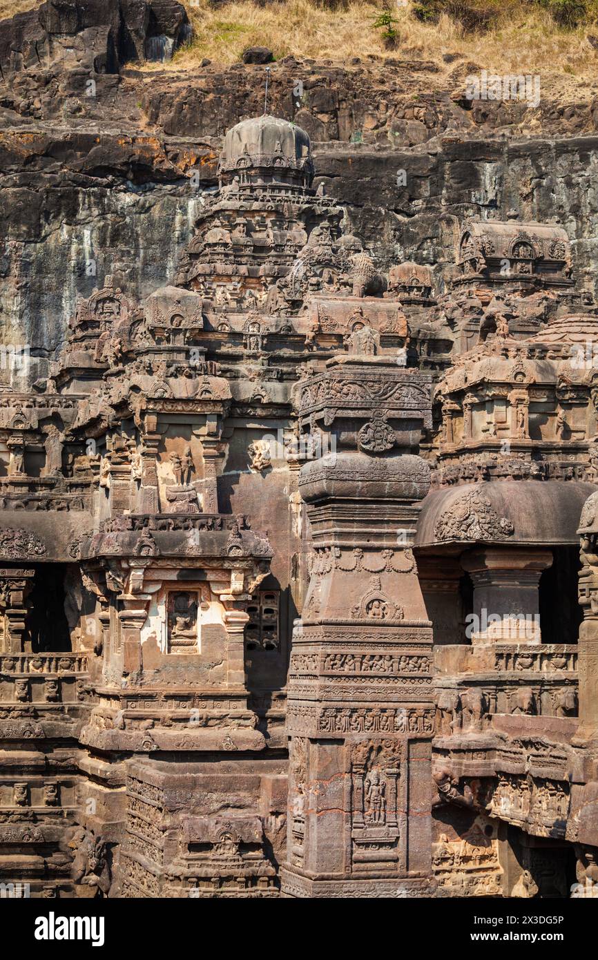 Stone pillar at the Kailasa or Kailash Temple, the largest rock hindu ...