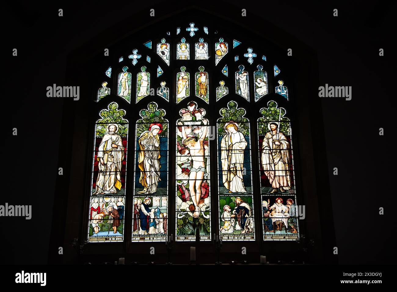 Stained glass window by William Morris, Edward Burne-Jones and Ford Madox Brown, Jesus Church, Troutbeck, Cumbria, England, United Kingdom Stock Photo